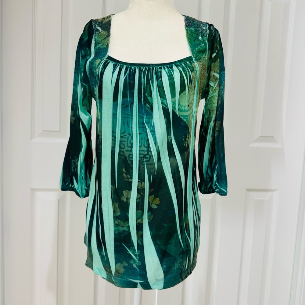NWT Vintage Suzie Mint Green Blouse new shirt hippie sparkle sequins